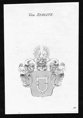 Ca. 1820 Zedlitz Wappen Adel coat of arms Kupferstich antique print heraldry