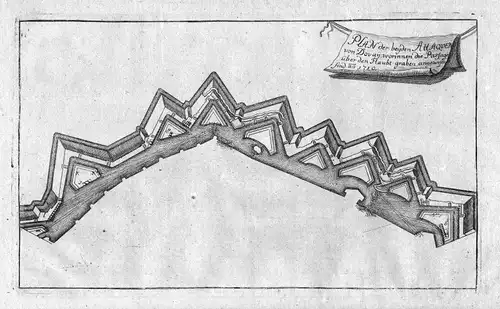 1715 Douai bataille gravure carte map Karte Kupferstich antique print Merian