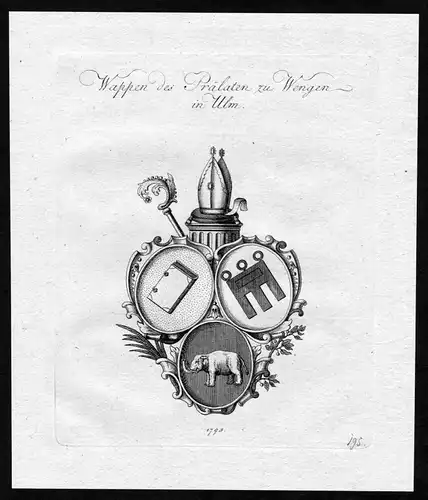 1790 - Wengenkirche Ulm Wappen Adel coat of arms heraldry Heraldik Kupferstich