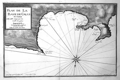 1732 Calvi Corse Corsica map carte Karte Kupferstich antique print Ayrouard