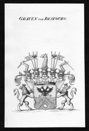 Ca. 1820 Desfours Wappen Adel coat of arms Kupferstich antique print heraldry