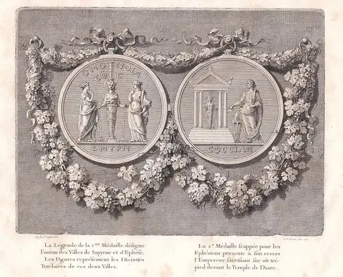 Ca. 1822 Medaille medal coin Münze Ephesos Kupferstich antique print Varin