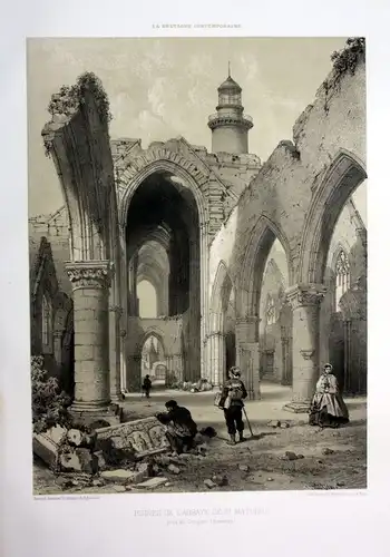 Ca 1870 Abbaye Saint-Mathieu de Fine-Terre Bretagne France estampe Lithographie