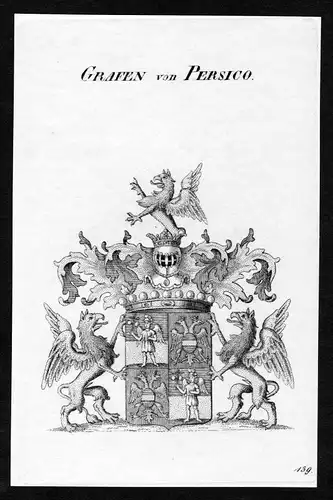 Ca. 1820 Persico Wappen Adel coat of arms Kupferstich antique print heraldry