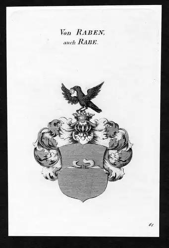Ca. 1820 Raben Rabe Wappen Adel coat of arms Kupferstich antique print heraldry