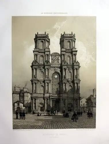 Ca. 1870 Cathedrale Saint-Pierre de Rennes Bretagne France estampe Lithographie