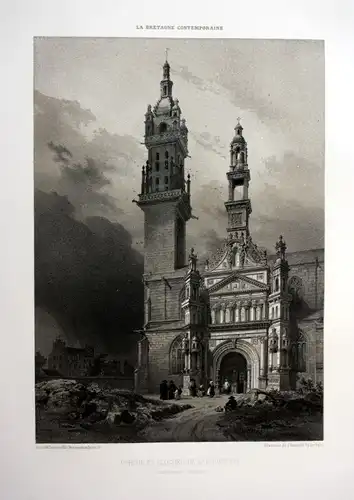 Ca. 1870 Saint-Houardon de Landerneau Bretagne France estampe Lithographie litho