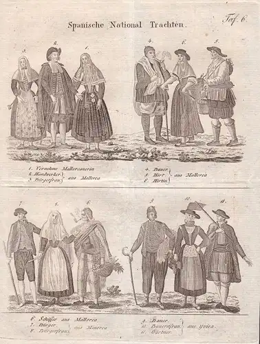 1800 Espana Spanien Spain Trachten costumes Kupferstich antique print 155992