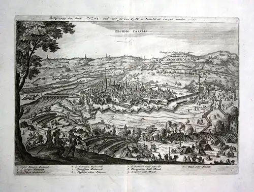 1679 Casale Monferrato veduta incisione view Kupferstich antique print Merian