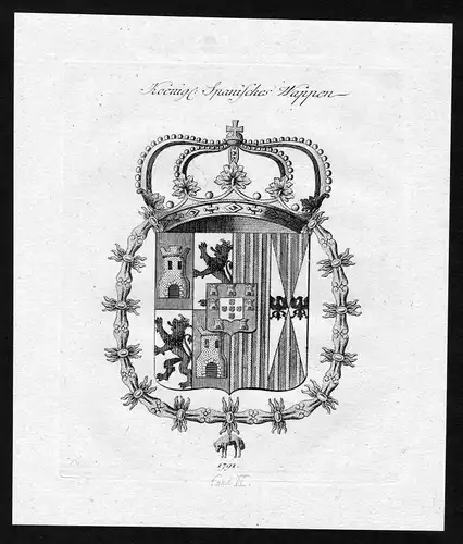 1790 - Spanien Spain Wappen Adel coat of arms heraldry Heraldik Kupfersti 127029