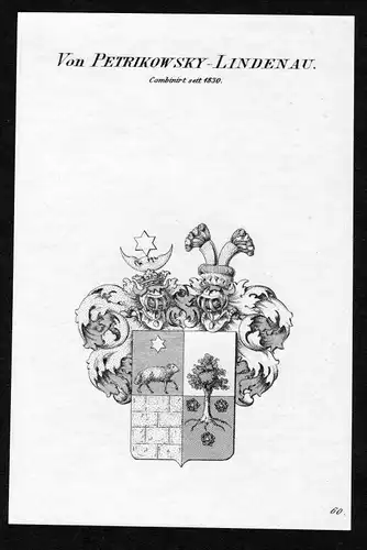 1830 - Petrikowski-Lindenau Wappen Adel coat of arms Kupferstich antique print