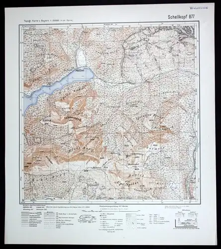 1941 Plansee Schellkopf Zugspitz Region Alpen 1:25000 Karte Meßtischblatt