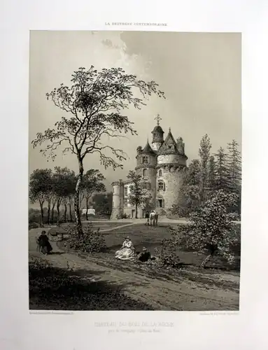 1870 Chateau du Bois-de-la-Roche Bretagne France estampe Lithographie lithograph