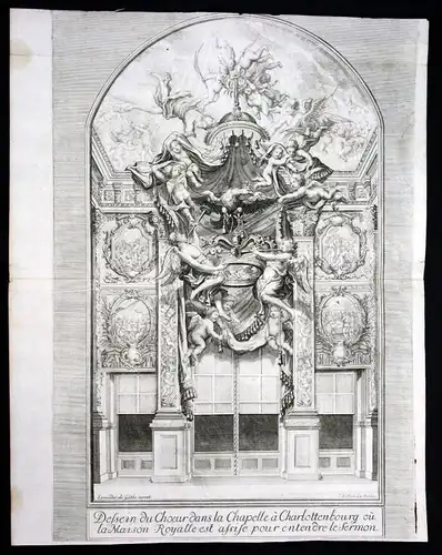 Ca. 1705 Schloss Charlottenburg Berlin Kapelle Göthe Kupferstich antique print
