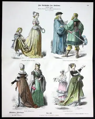 1890 Deutschland Frankreich 16. Jh. Kostüme Tracht Münchener Bilderbogen