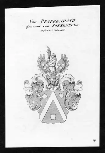 Ca. 1820 Pfaffenrath von Sonnenfels Wappen Adel coat of arms Kupferstich antique