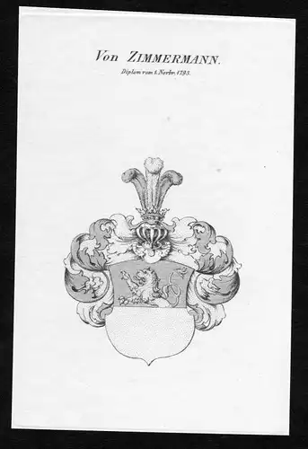 Ca. 1820 Zimmermann Wappen Adel coat of arms Kupferstich antique print heraldry