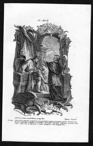 1750 Heiliger Paternus v Avranches 16. April Kupferstich Heiligenbild Holy Card