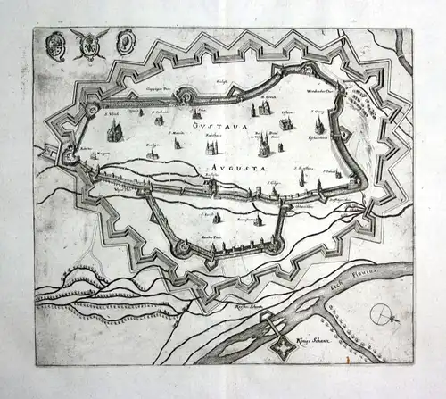 1679 Augsburg plan Ansicht view Kupferstich antique print Merian