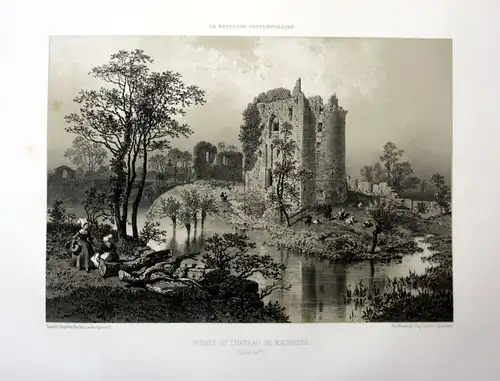 Ca. 1870 Chateau de Machecoul Bretagne France estampe Lithographie lithograph