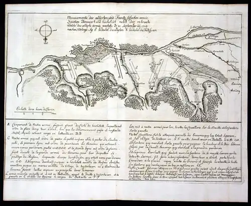 1705 Donauwörth Höchstädt Schlacht Plan Karte Kupferstich antique print Merian