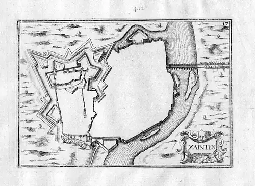 Ca. 1630 Saintes Charente-Maritime France Karte map engraving gravure Tassin