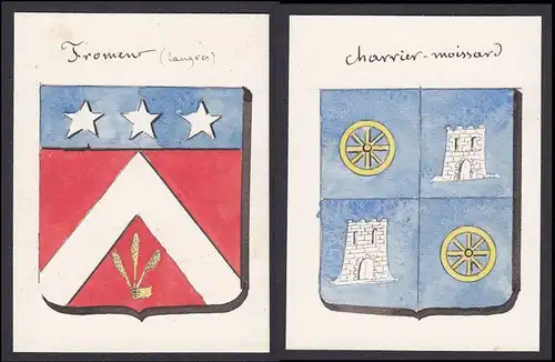 19. Jh. Charrier de Moissard de Froment Frankreich Wappen coat of arms Aquarell