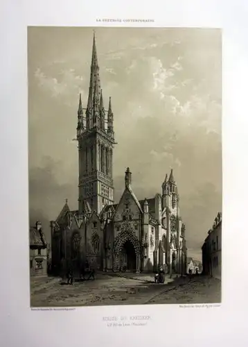 Ca 1870 Chapelle Kreisker Saint-Pol-de-Leon Bretagne France estampe Lithographie
