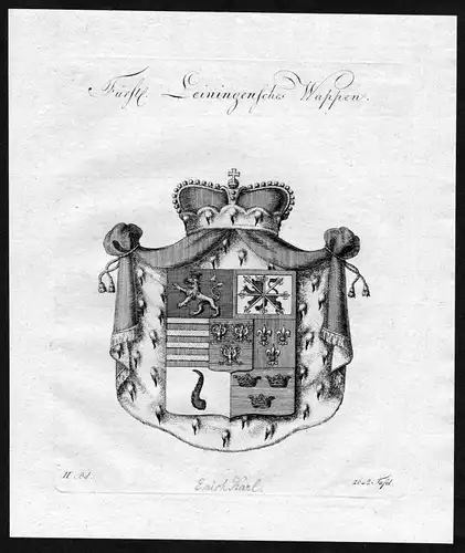 1790 - Leiningen Wappen Adel coat of arms heraldry Heraldik Kupferstich