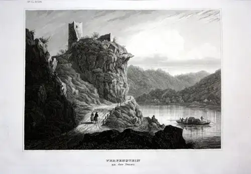 Ca. 1840 Burg Werfenstein Ruine Donau Stahlstich engraving