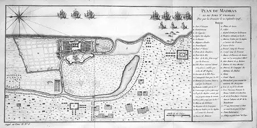 Fort St. George Chennai Tamil Nadu India Indien plan Kupferstich Bellin