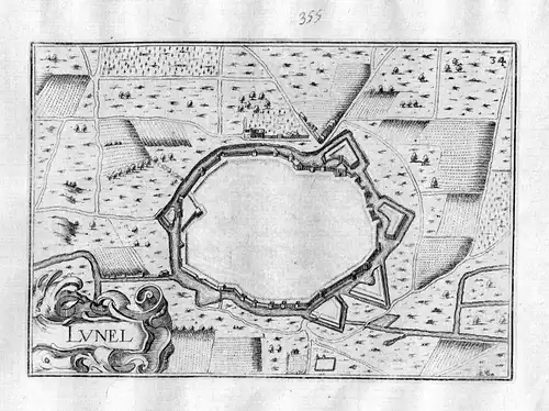 Ca. 1630 Lunel Herault Frankreich Kupferstich Karte map engraving gravure Tassin