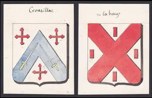 19. Jh. Crousillat de la Haye Frankreich France Wappen coat of arms Aquarell