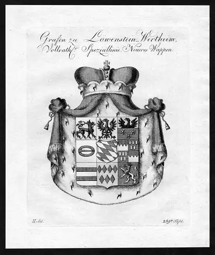 1790 - Löwenstein Loewenstein Wertheim Wappen Adel coat of arms Heraldik