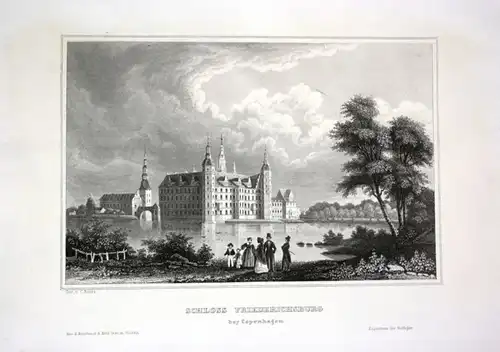 Ca. 1840 Schloss Frederiksborg Slot Dänemark Denmark Stahlstich engraving