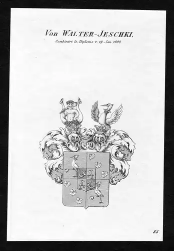 1828 Walter-Jeschki Wappen Adel coat of arms Kupferstich antique print heraldry
