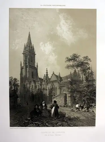 1870 Chapelle Notre-Dame-de-Quelven Bretagne France estampe Lithographie litho
