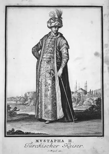 1703 Mustafa II Sultan Turkey Türkei Kupferstich antique print Sancta Clara