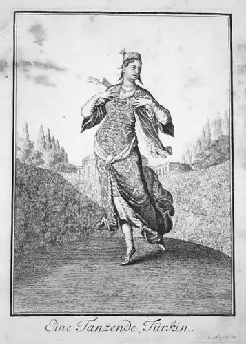 1703 Türkei Turkey dance costumes Trachten Kupferstich antique print Sta Clara