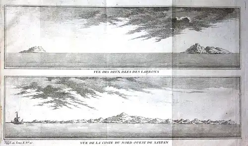 1750 Ladrones Islands Mariana Saipan Pacific Ansicht Kupferstich antique print