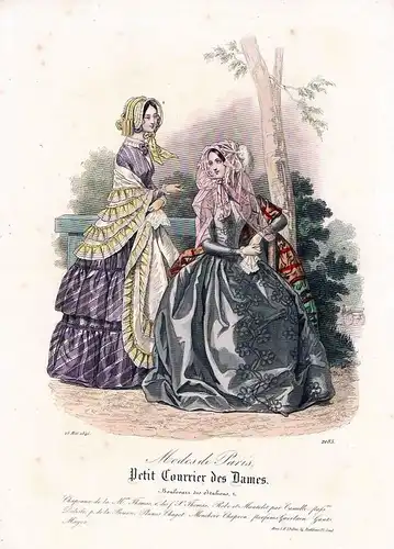 1846 Biedermeier Mode Kupferstich victorian fashion antique print etching  89726