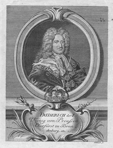 17. Jh. Friedrich I Preußen König Portrait Kupferstich antique print Schleuen