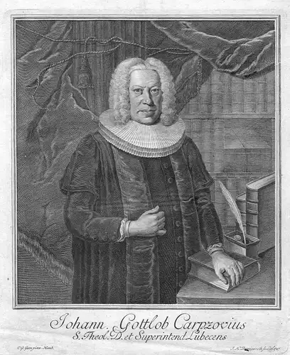 18. Jh Johann Gottlob Carpzov Leipzig Lübeck Portrait Kupferstich antique print