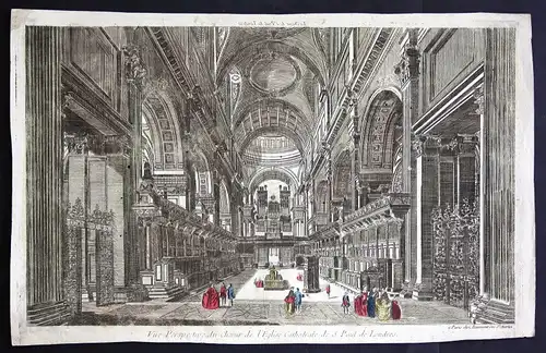18th century St. Paul's Cathedral London optical view Kupferstich antique print