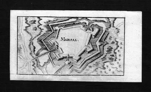 1690 - Marsal Moselle Lorraine Lothringen Frankreich gravure Kupferstich Riegel