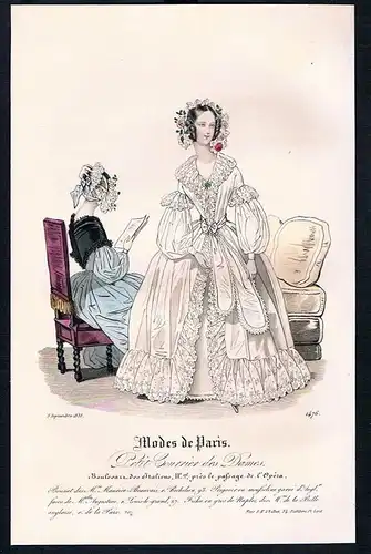 1838 Biedermeier Mode Kupferstich victorian fashion antique print Paris etching