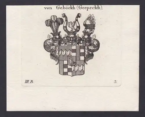 Gebeck Geböckh Bayern Wappen Adel coat of arms Heraldik Kupferstich 1820
