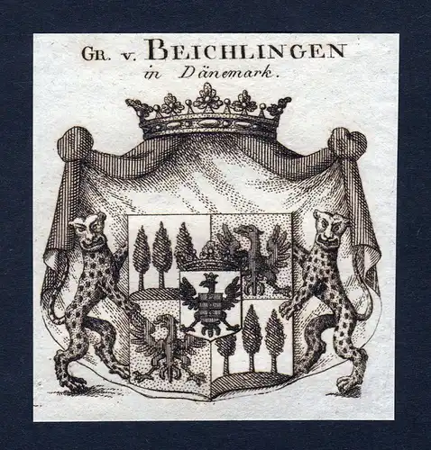 Ca. 1820 Beichlingen Denmark Wappen Adel coat of arms Kupferstich antique print