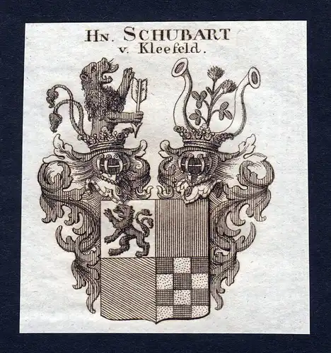 1820 Schubart Kleefeld Wappen Adel coat of arms Heraldik Kupferstich engraving