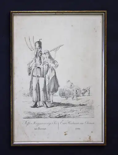 Heubauer haymaker Ungarn Hungary Trachten costume Kupferstich gerahmt ca. 1820